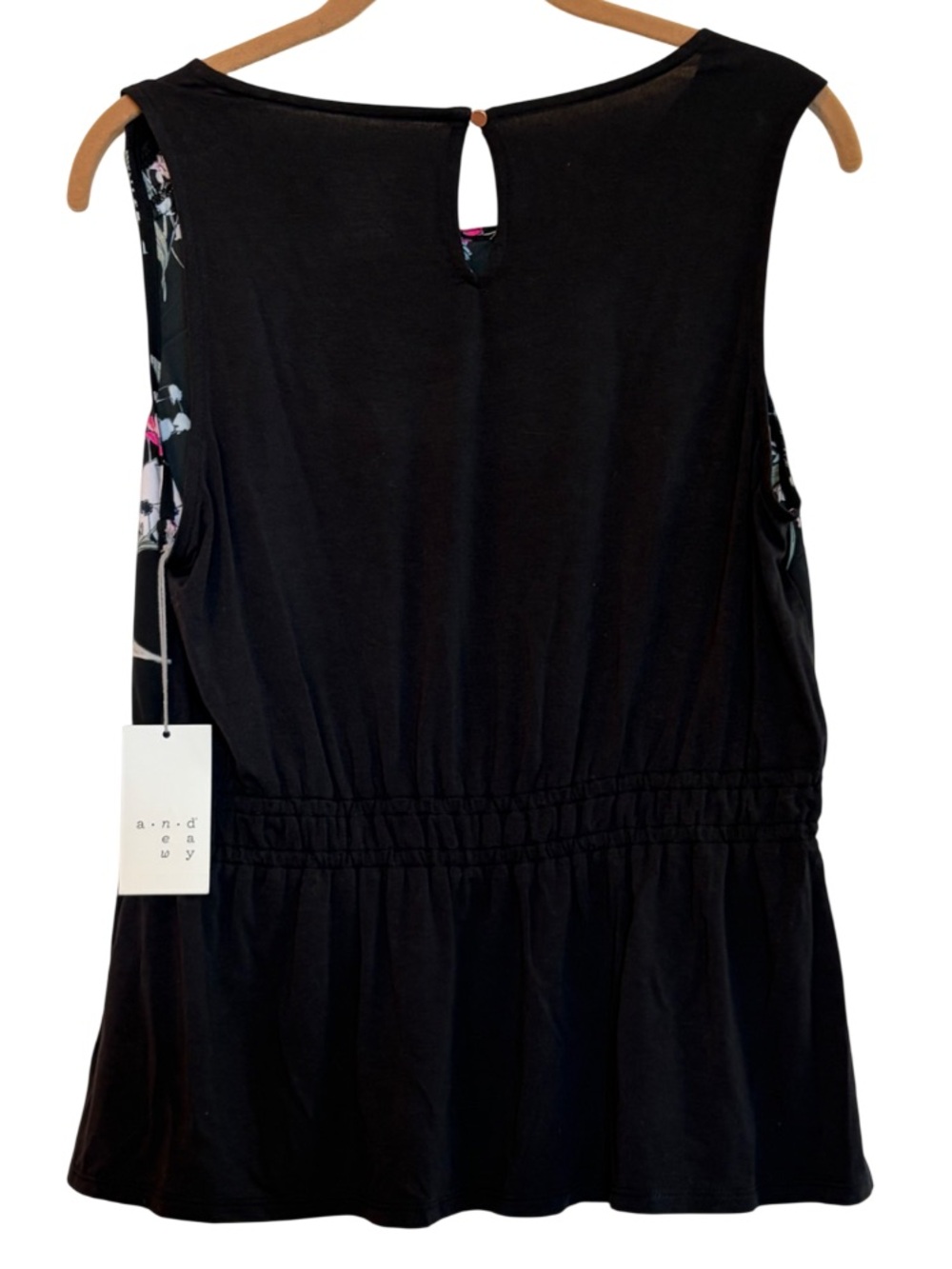 RESERVED A NEW DAY Peplum Top Womens Medium Black Floral Sleeveless Tank Blouse - Picture 4 of 16